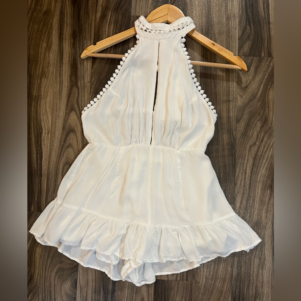 White Ruffle Halter Romper  Size M